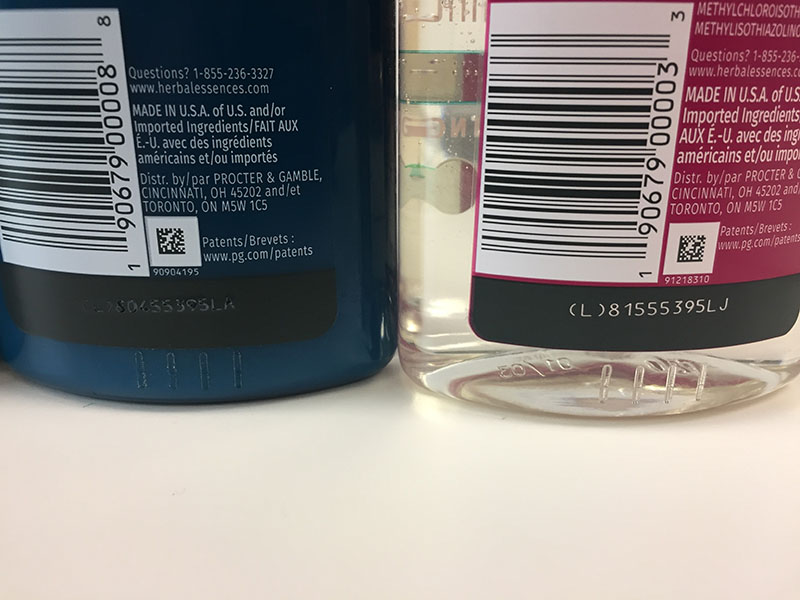 Code on P&G Shampoo and Conditioner Bottles 