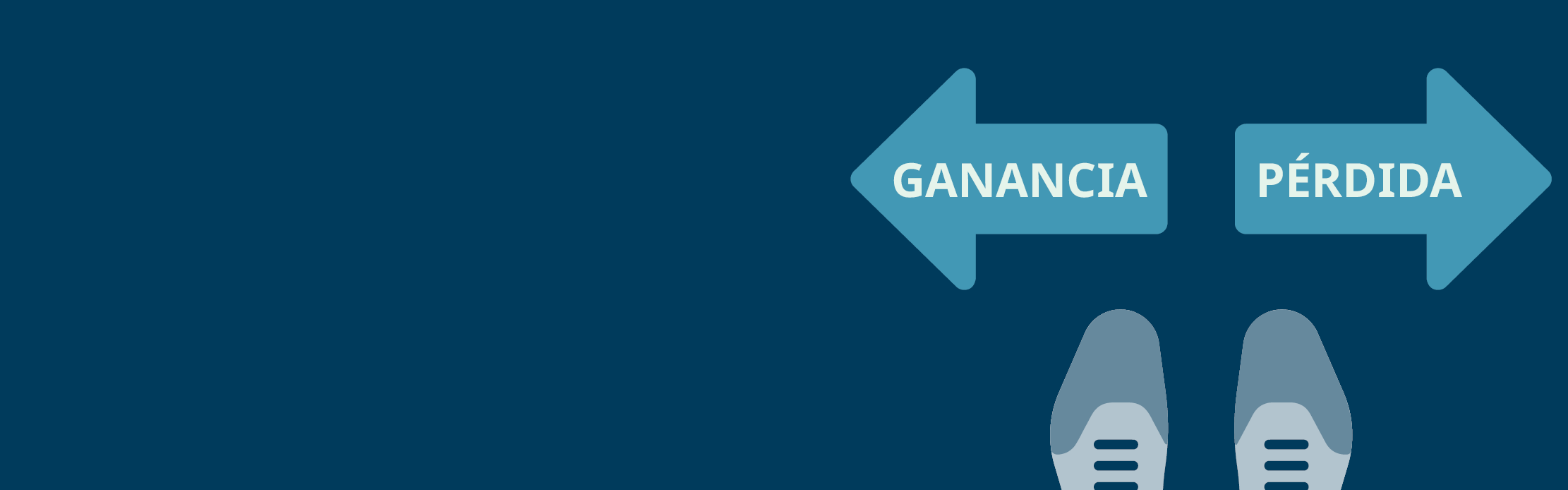 Un par de zapatos frente a dos flechas que apuntan en direcciones opuestas para ganancias y pérdidas.