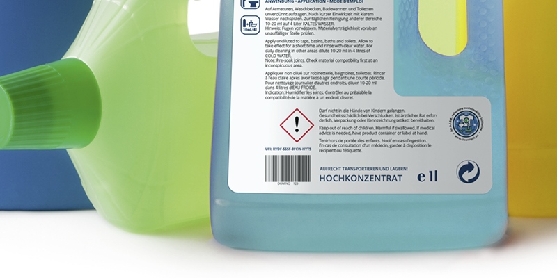 UFI-Code-Darstellung auf einer Reinigungsflasche