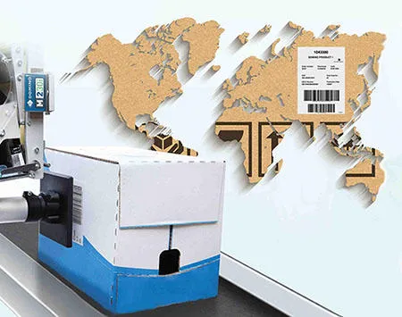 Op productielijn doos etiketteren met Domino's M230i