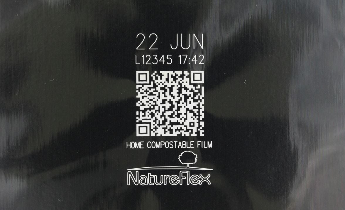 Close up of QR code in NatureFlex film 