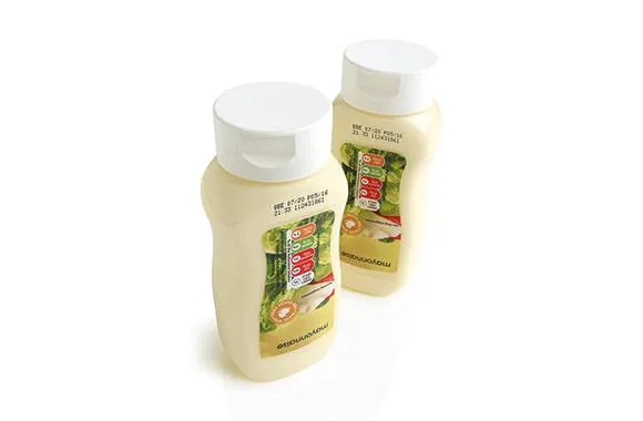 Bläckstrålemärkning på såsflaskor