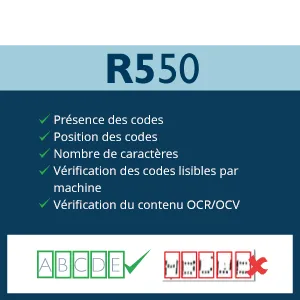Liste des fonctions du R550 Série R pour une vérification complète des codes, le meilleur moyen d'éliminer les erreurs de codage lors de la production et d'éviter les rappels, les rejets et les inspections manuelles