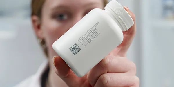 Ux-Series UV laser code on pharma HDPE bottle